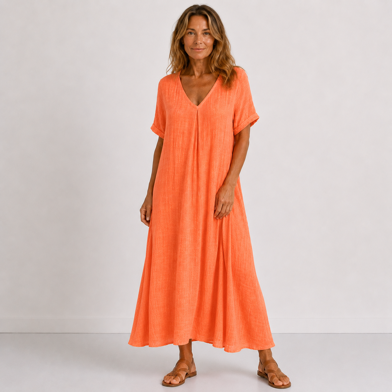 Violette™ Elegant-luftiges Leinen-Maxikleid mit V-Ausschnitt & figurfreundlicher A-Linie