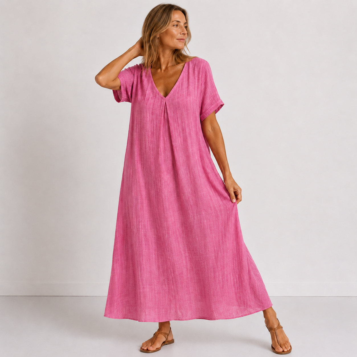 Violette™ Elegant-luftiges Leinen-Maxikleid mit V-Ausschnitt & figurfreundlicher A-Linie
