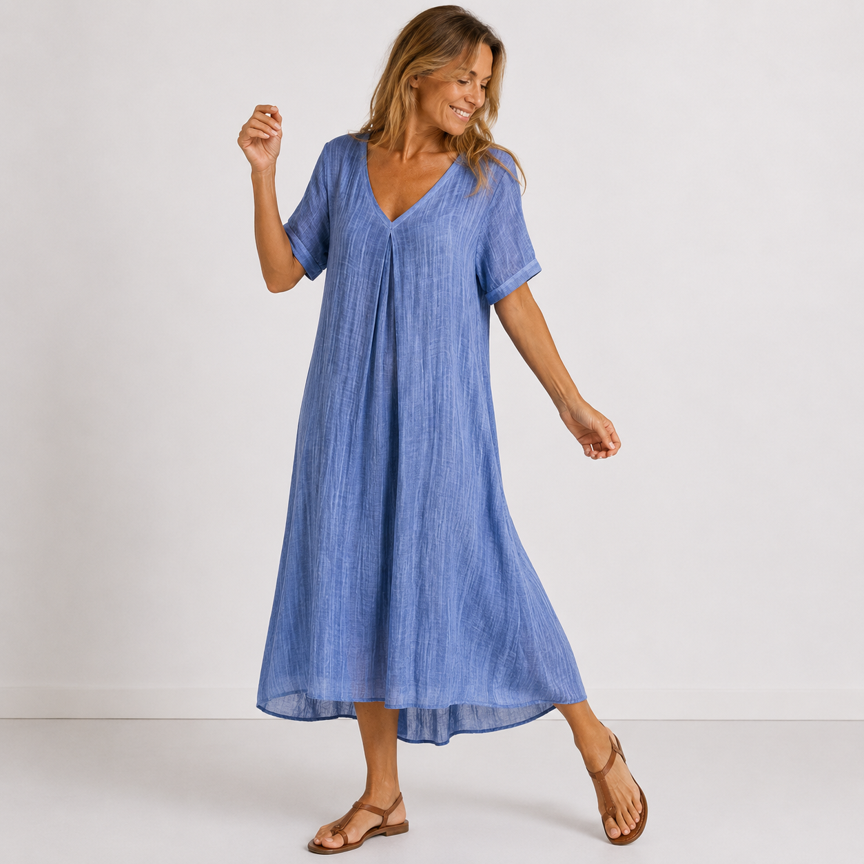 Violette™ Elegant-luftiges Leinen-Maxikleid mit V-Ausschnitt & figurfreundlicher A-Linie
