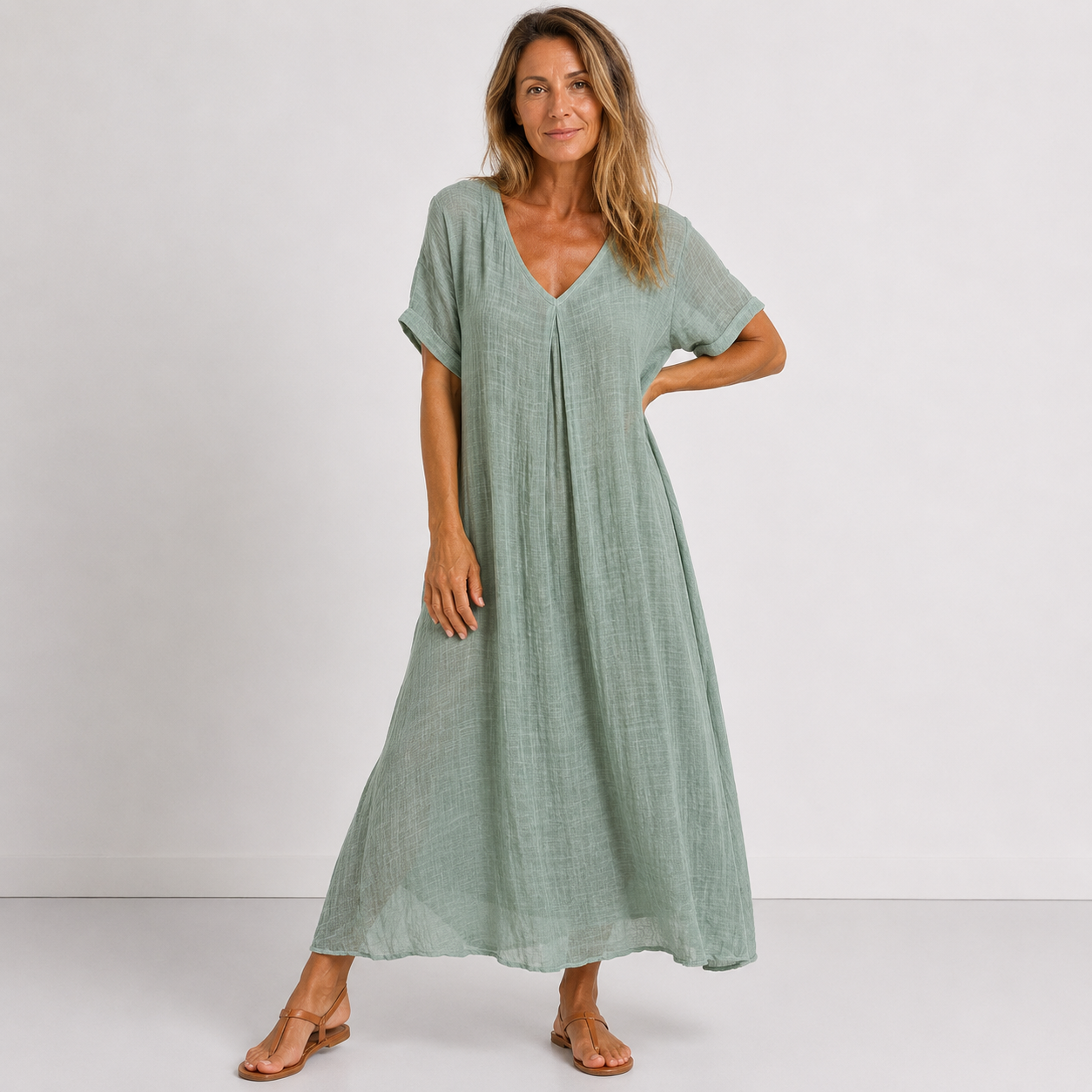 Violette™ Elegant-luftiges Leinen-Maxikleid mit V-Ausschnitt & figurfreundlicher A-Linie