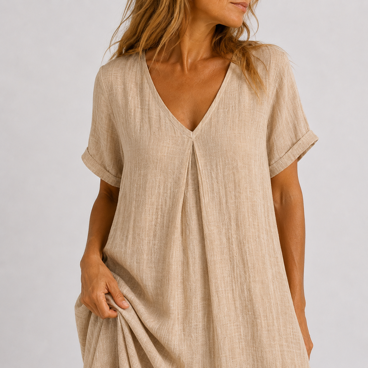 Violette™ Elegant-luftiges Leinen-Maxikleid mit V-Ausschnitt & figurfreundlicher A-Linie