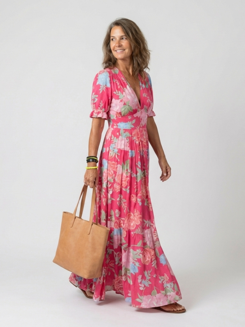 Ione™ Romantisches Maxi-Sommerkleid mit floralem Print, V-Ausschnitt & figurfreundlicher Empire-Taille