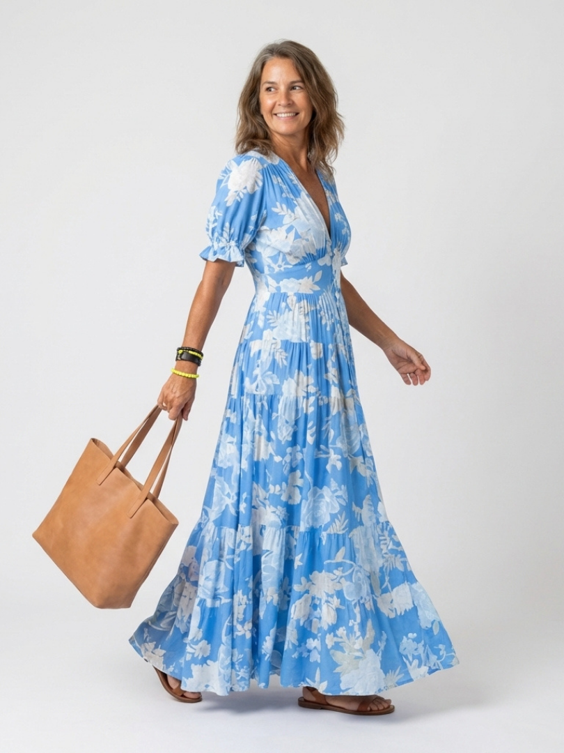 Ione™ Romantisches Maxi-Sommerkleid mit floralem Print, V-Ausschnitt & figurfreundlicher Empire-Taille