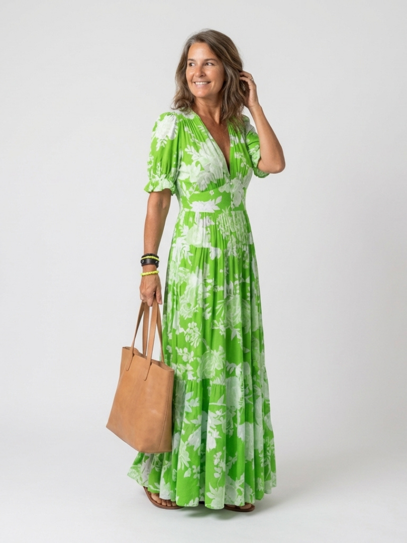 Ione™ Romantisches Maxi-Sommerkleid mit floralem Print, V-Ausschnitt & figurfreundlicher Empire-Taille