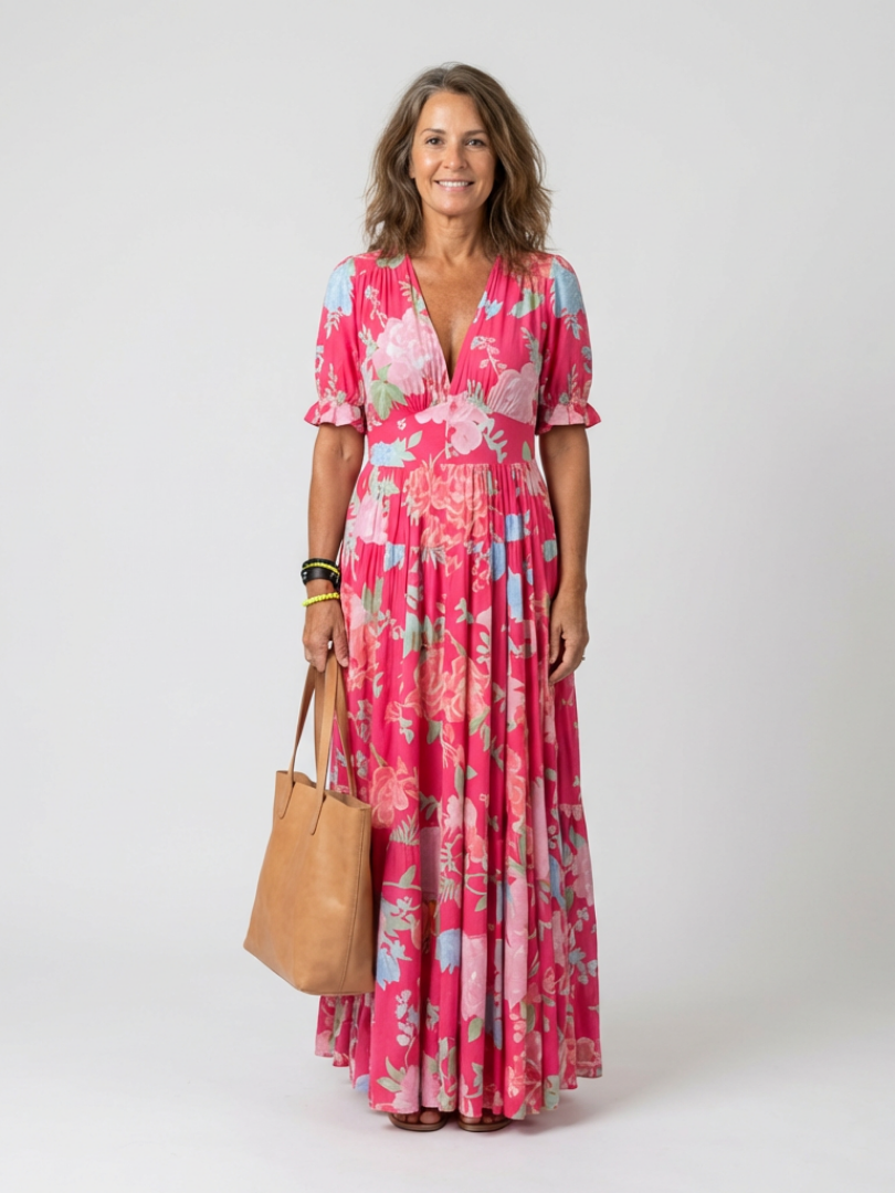 Ione™ Romantisches Maxi-Sommerkleid mit floralem Print, V-Ausschnitt & figurfreundlicher Empire-Taille