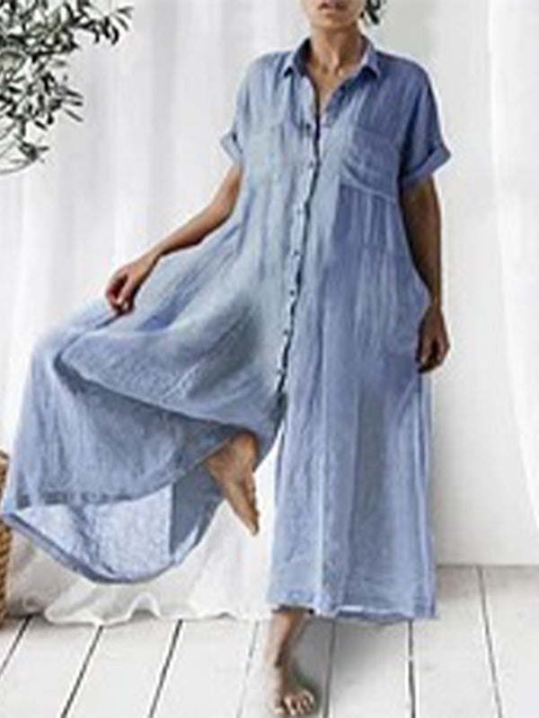 Evelyn™ Elegantes Leinen-Jumpsuit mit Hemdkragen & Weitem Bein | Luftiger Sommer-Overall