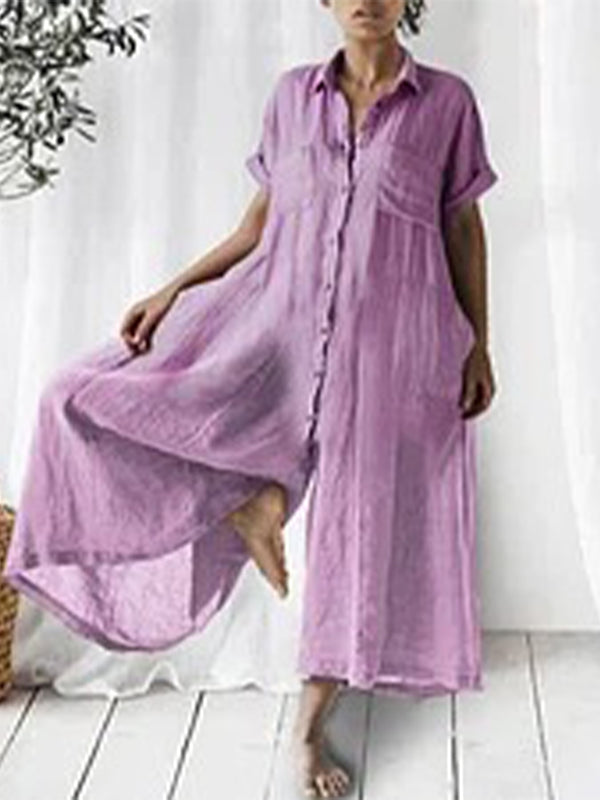 Evelyn™ Elegantes Leinen-Jumpsuit mit Hemdkragen & Weitem Bein | Luftiger Sommer-Overall