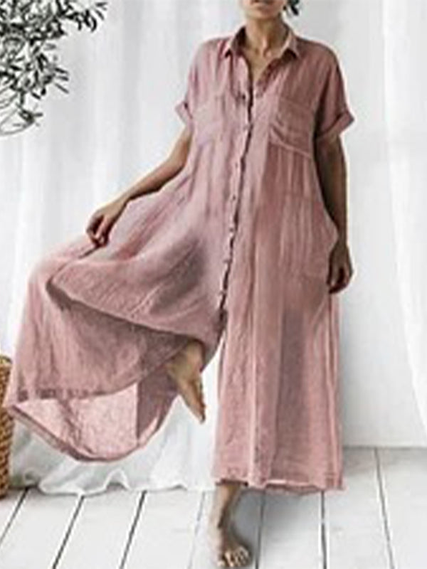 Evelyn™ Elegantes Leinen-Jumpsuit mit Hemdkragen & Weitem Bein | Luftiger Sommer-Overall