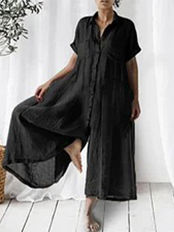 Evelyn™ Elegantes Leinen-Jumpsuit mit Hemdkragen & Weitem Bein | Luftiger Sommer-Overall