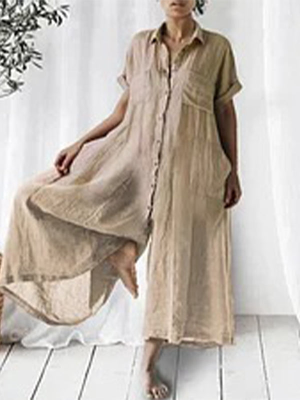Evelyn™ Elegantes Leinen-Jumpsuit mit Hemdkragen & Weitem Bein | Luftiger Sommer-Overall