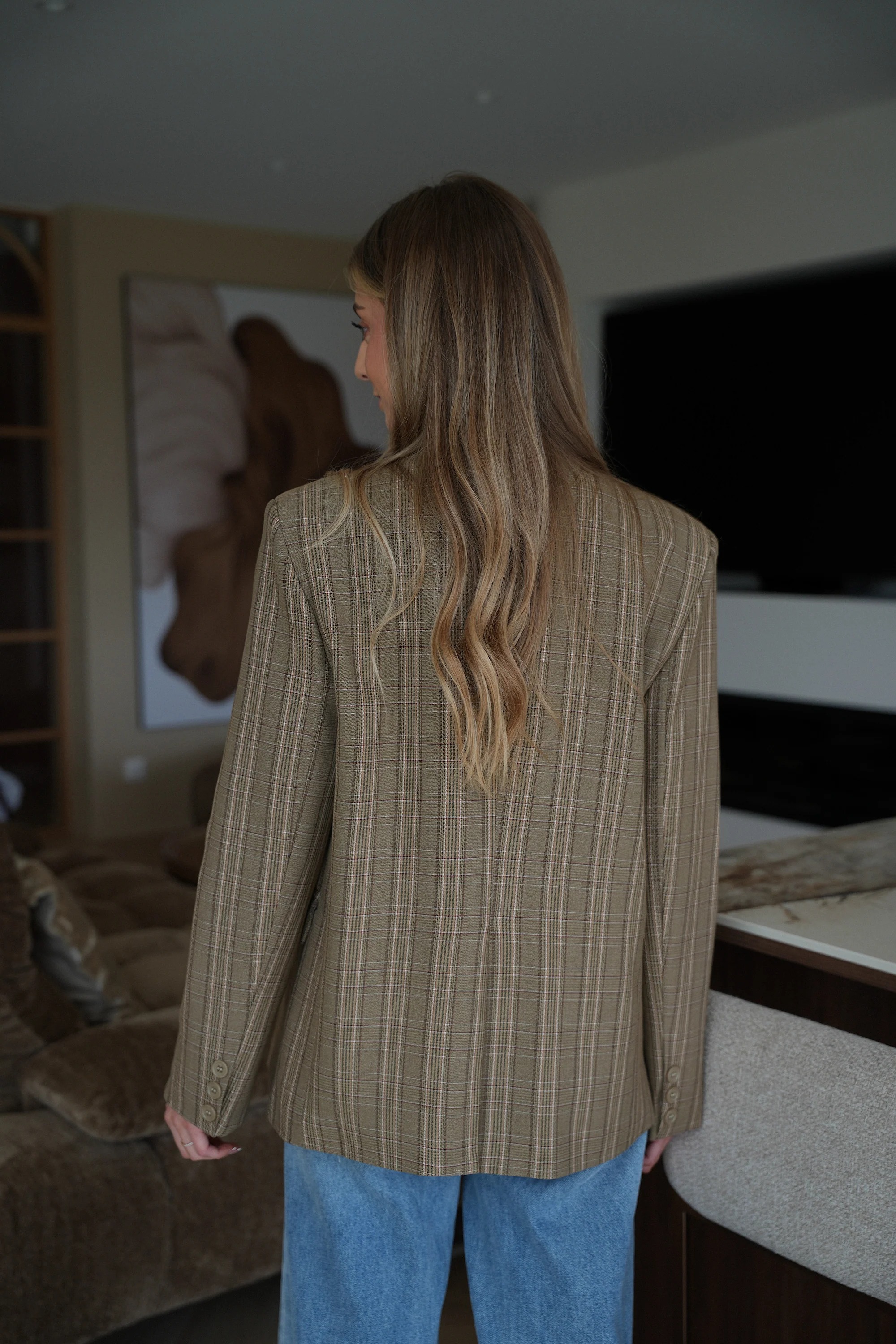 Olive Plaid Asymmetric Blazer