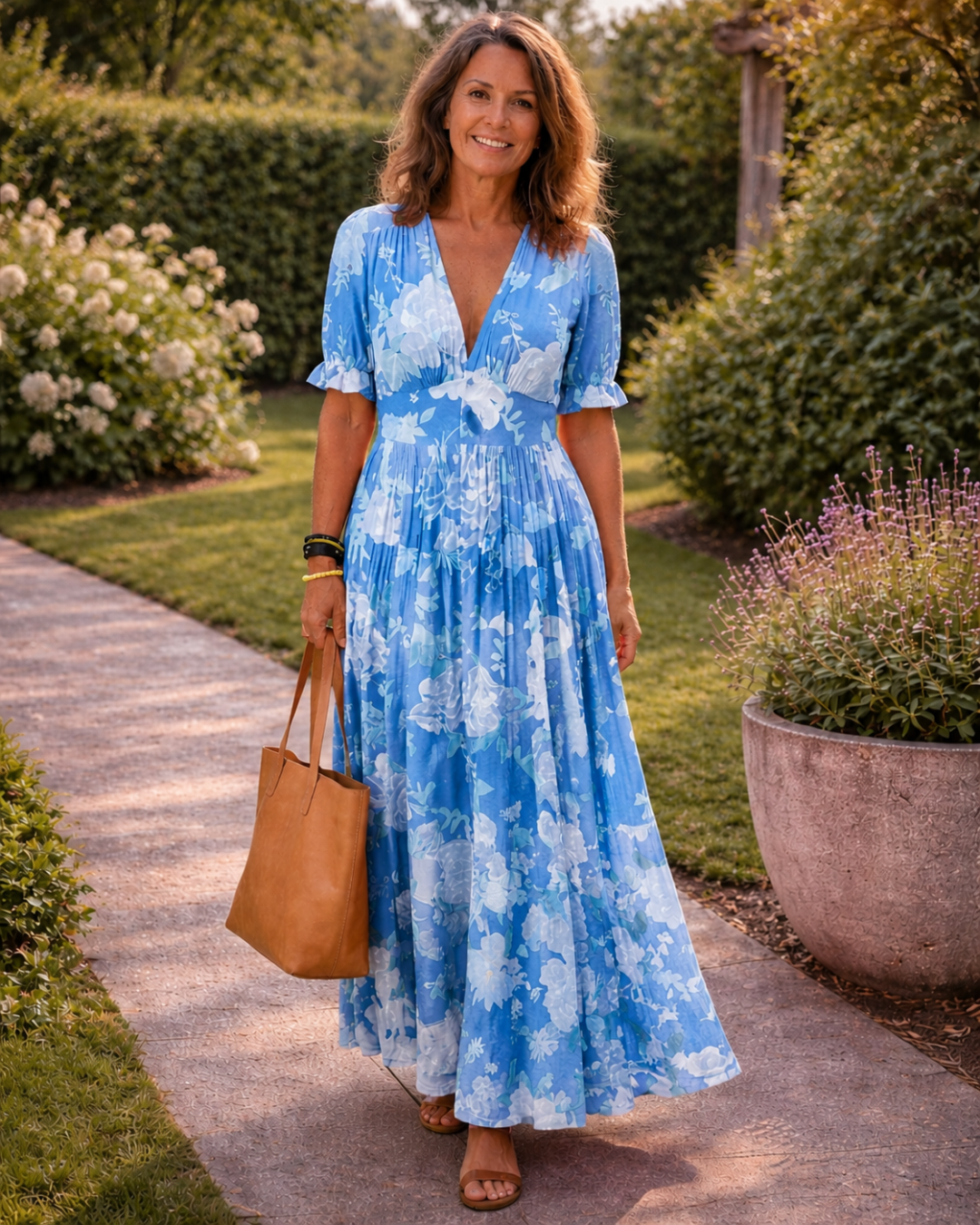 Ione™ Romantisches Maxi-Sommerkleid mit floralem Print, V-Ausschnitt & figurfreundlicher Empire-Taille