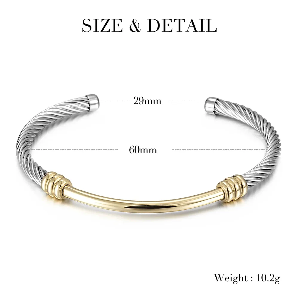 316L Twisted 2 Tones Cable Cuff Bracelets