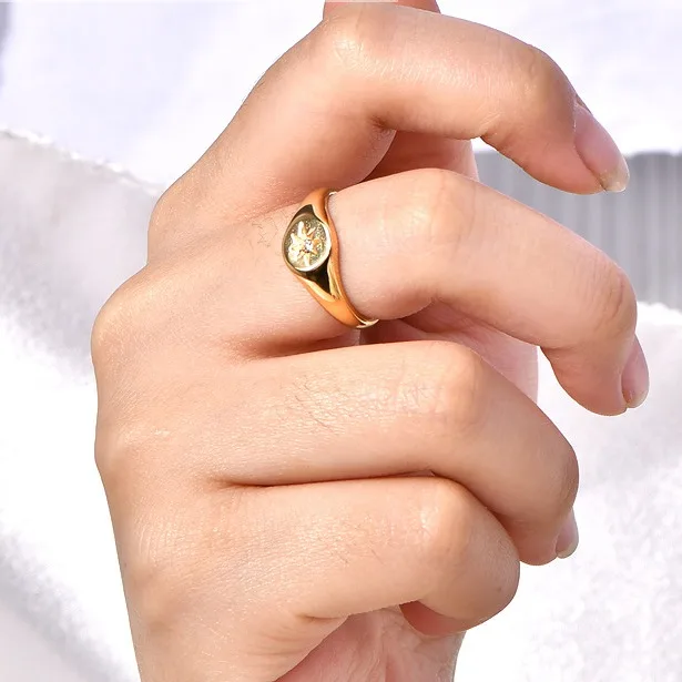 Steel 18K Gold Plated Asterism Star Three-Dimensional Finger Rings