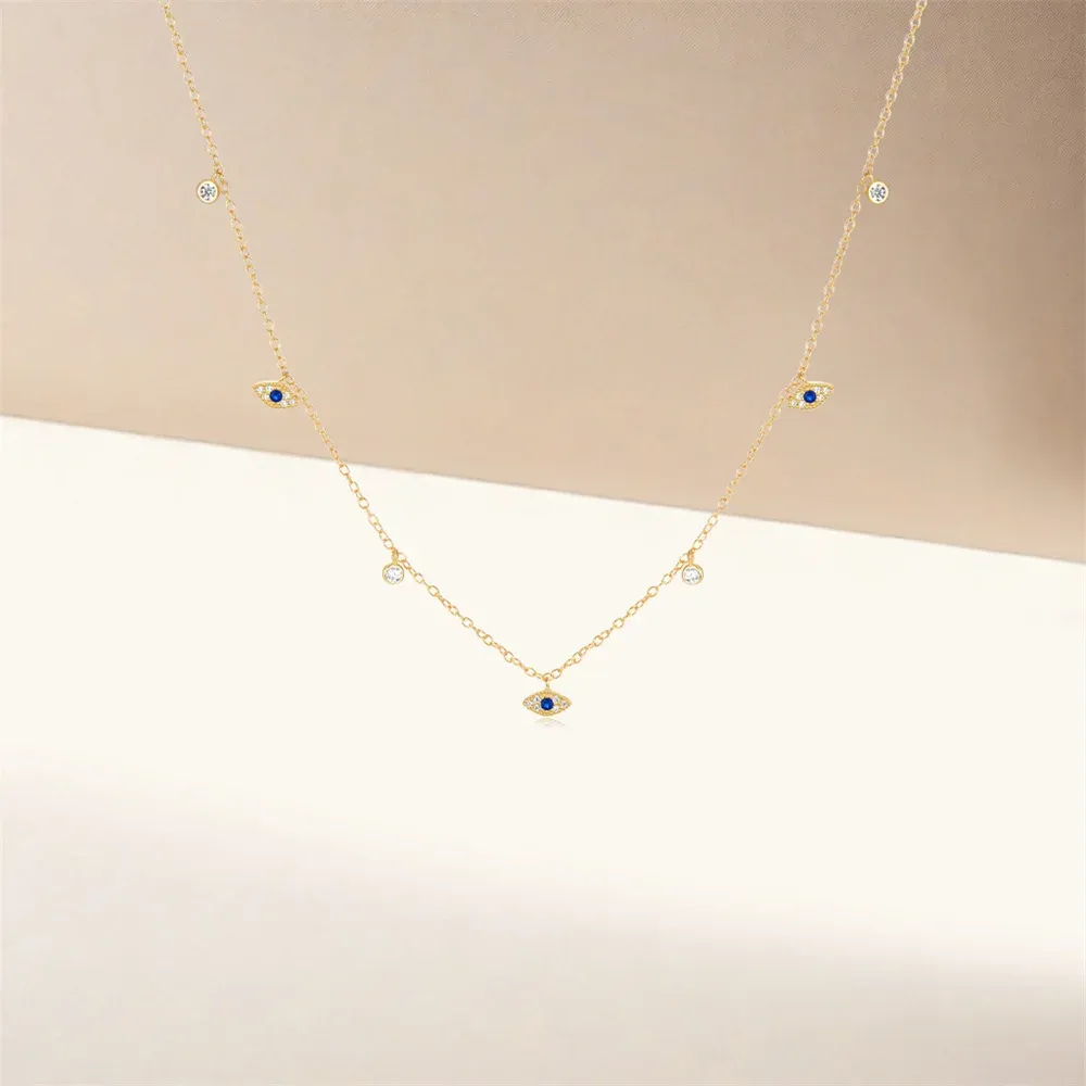 925 Sterling Silver Blue Evil Eye Pendant Necklace Diamond