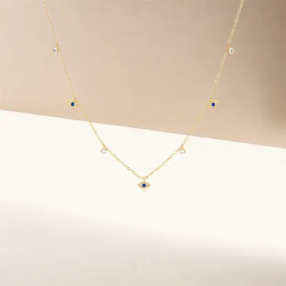 925 Sterling Silver Blue Evil Eye Pendant Necklace Diamond