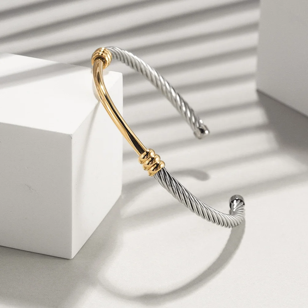 316L Twisted 2 Tones Cable Cuff Bracelets