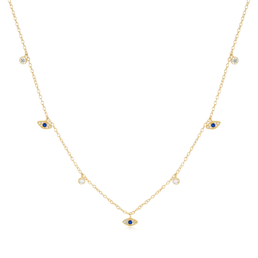 925 Sterling Silver Blue Evil Eye Pendant Necklace Diamond