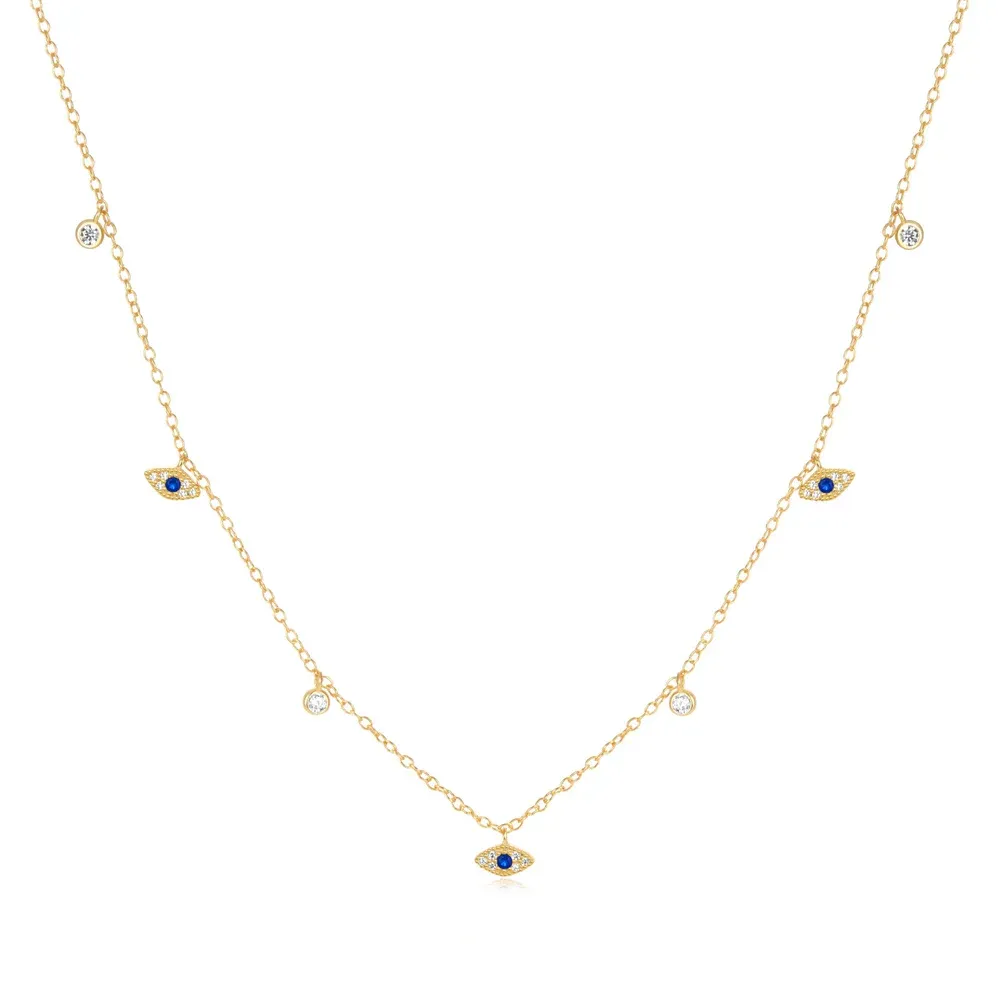 925 Sterling Silver Blue Evil Eye Pendant Necklace Diamond