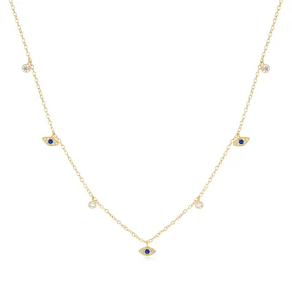 925 Sterling Silver Blue Evil Eye Pendant Necklace Diamond