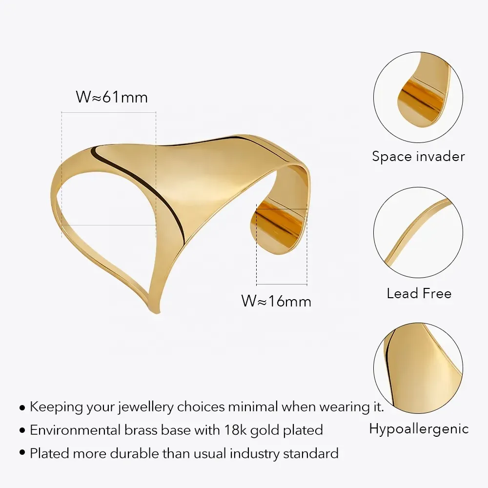 18K Geometric Solid Curved Palm Bracelet