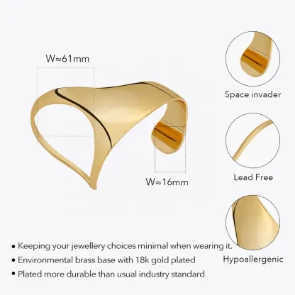 18K Geometric Solid Curved Palm Bracelet