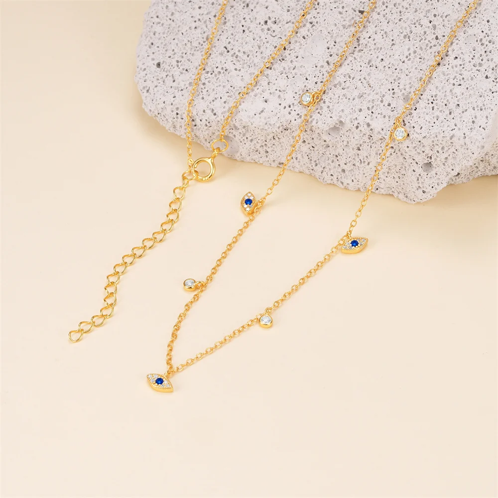 925 Sterling Silver Blue Evil Eye Pendant Necklace Diamond