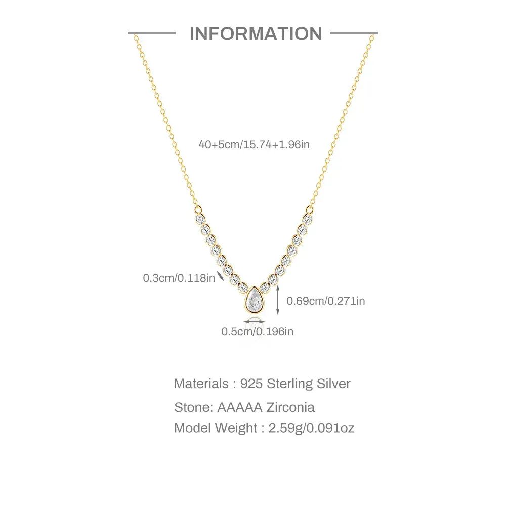 925 Sterling Silver Retro Water Drop Zircon Pendant Clavicle Chain Necklace