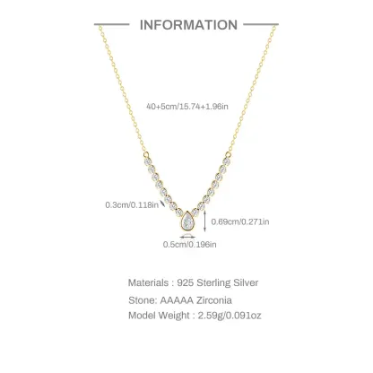 925 Sterling Silver Retro Water Drop Zircon Pendant Clavicle Chain Necklace