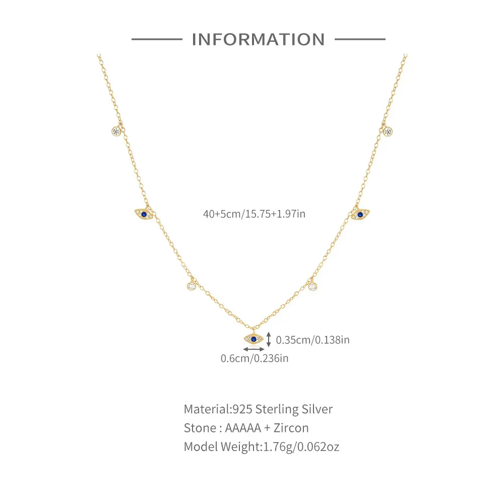 925 Sterling Silver Blue Evil Eye Pendant Necklace Diamond