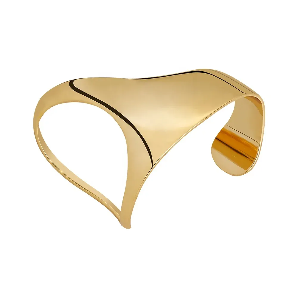 18K Geometric Solid Curved Palm Bracelet