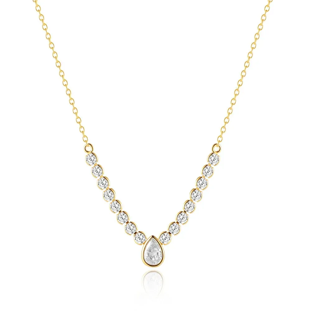 925 Sterling Silver Retro Water Drop Zircon Pendant Clavicle Chain Necklace