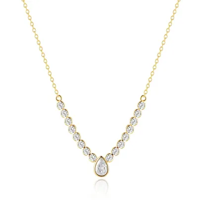 925 Sterling Silver Retro Water Drop Zircon Pendant Clavicle Chain Necklace