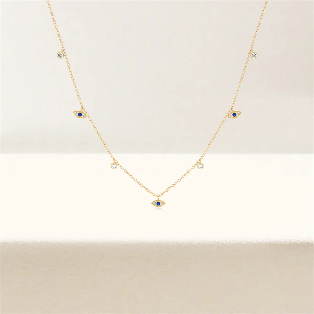 925 Sterling Silver Blue Evil Eye Pendant Necklace Diamond