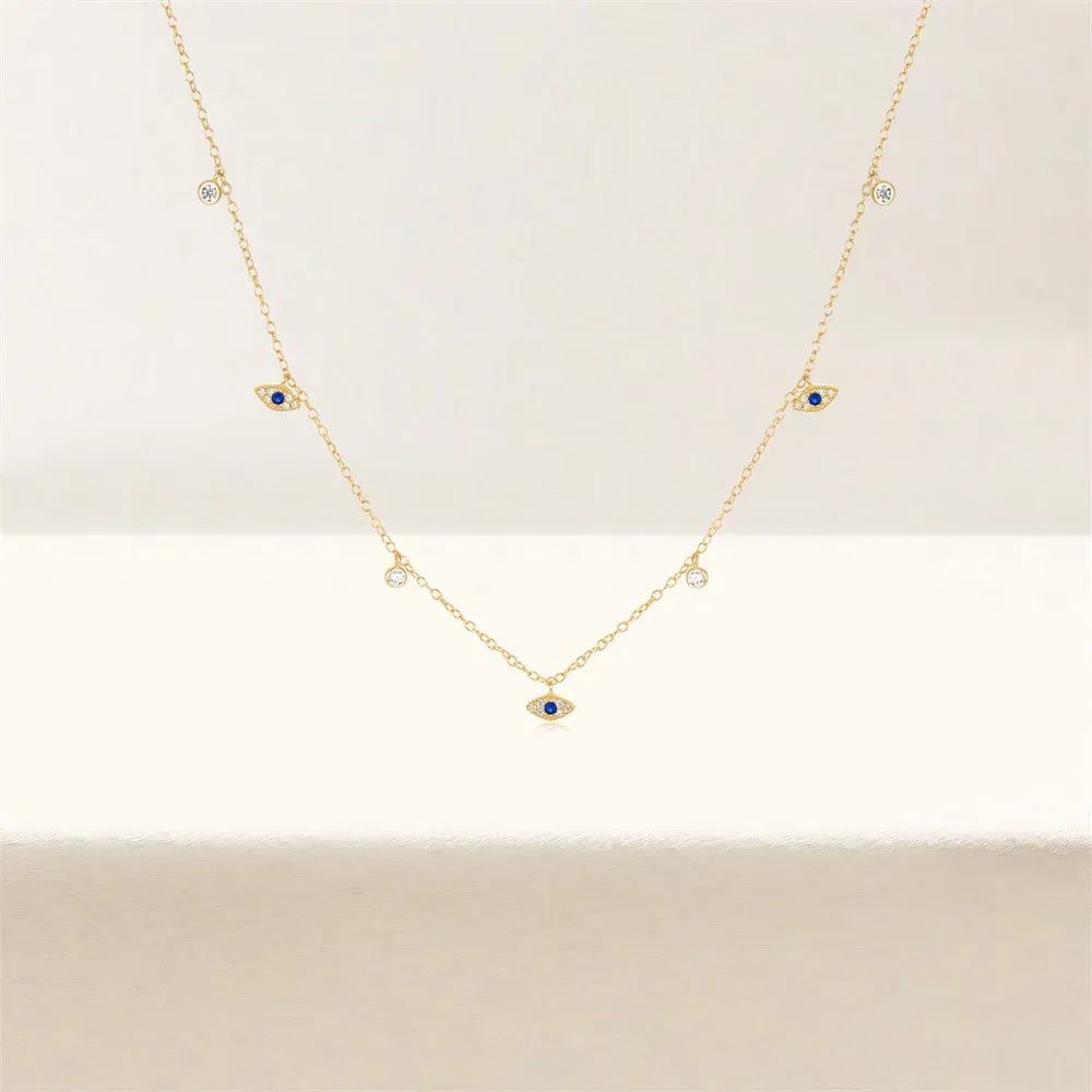 925 Sterling Silver Blue Evil Eye Pendant Necklace Diamond
