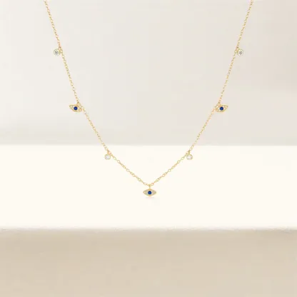 925 Sterling Silver Blue Evil Eye Pendant Necklace Diamond