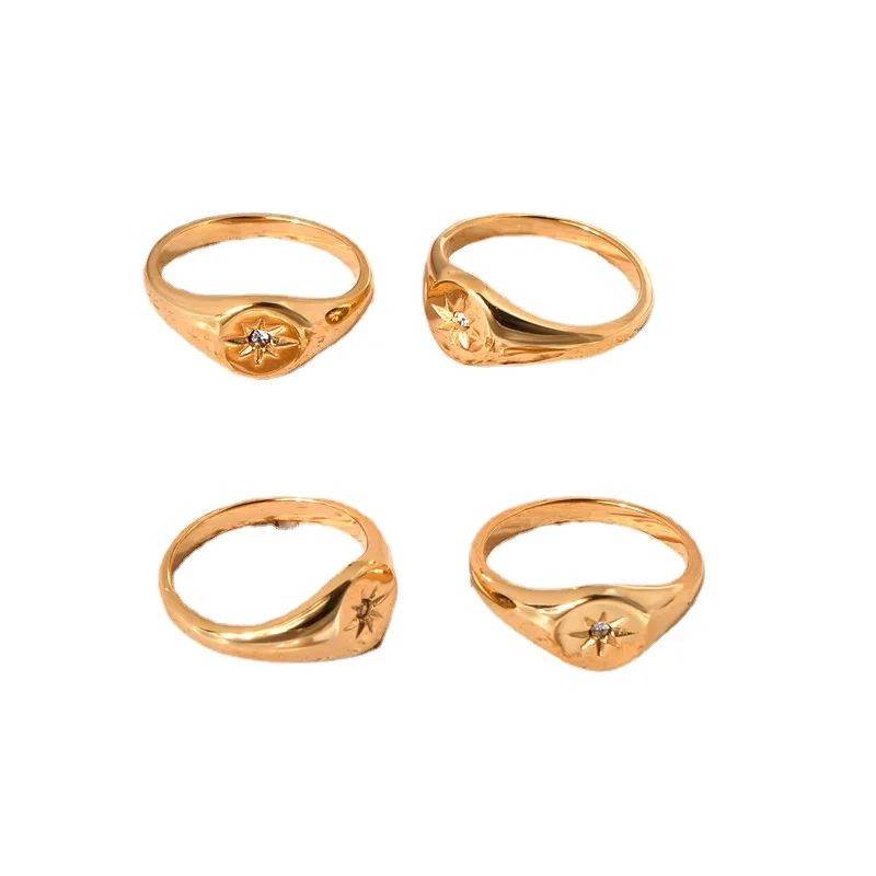 Steel 18K Gold Plated Asterism Star Three-Dimensional Finger Rings