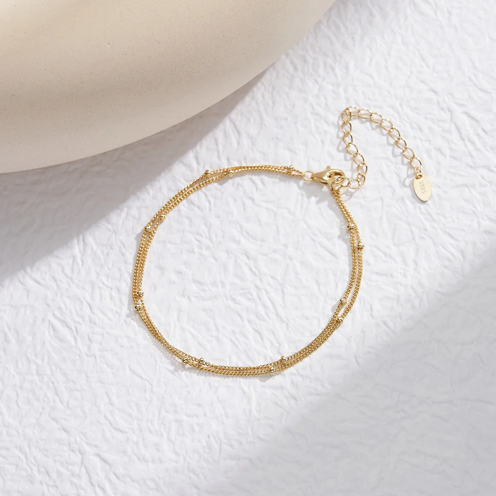 925 Sterling Silver Double Layer Beads Chain Bracelet