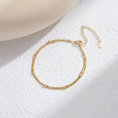 925 Sterling Silver Double Layer Beads Chain Bracelet