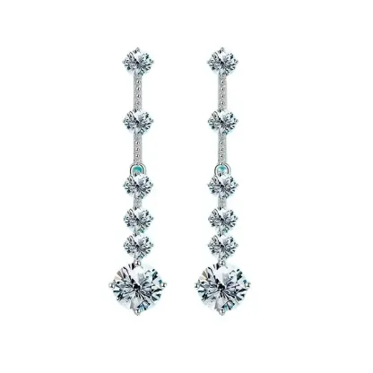Charm Chandeliers  1Ct Diamond Dangle Earrings S925 Silver