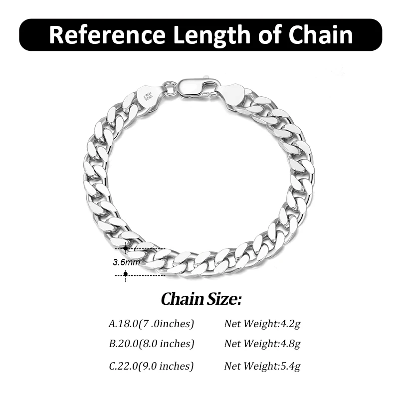 Silver Bracelet 925 Sterling Chunky Cuban Link Chain Bracelet