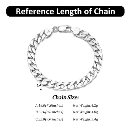 Silver Bracelet 925 Sterling Chunky Cuban Link Chain Bracelet