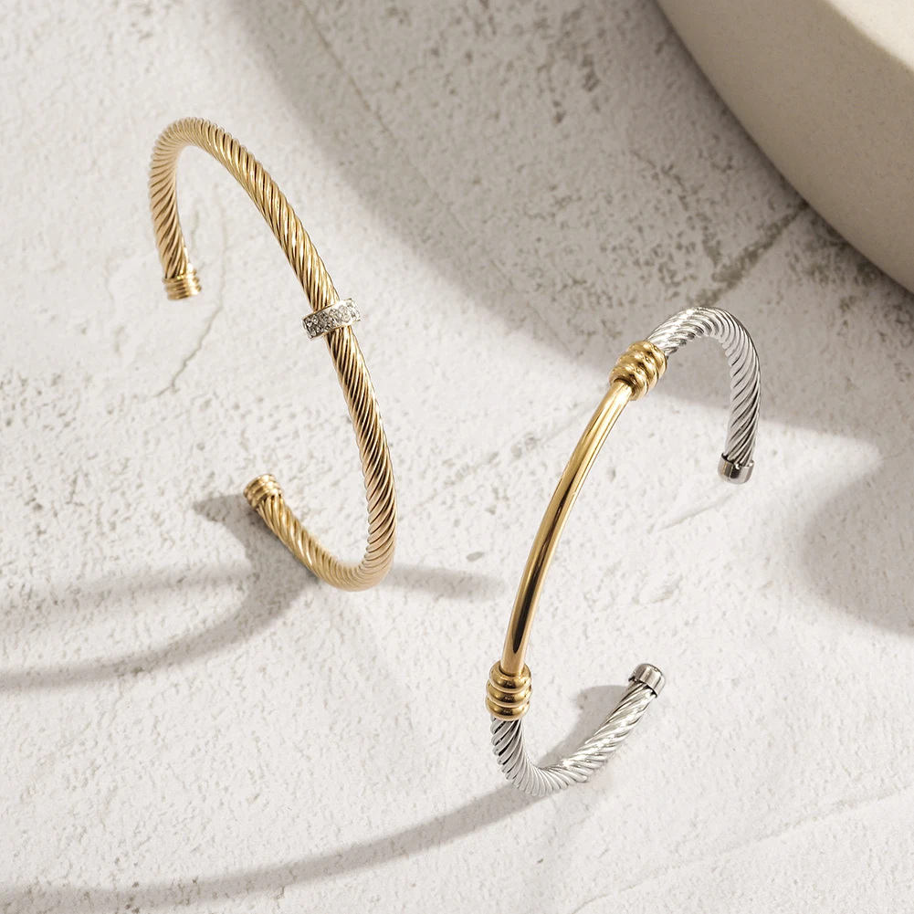 316L Twisted 2 Tones Cable Cuff Bracelets