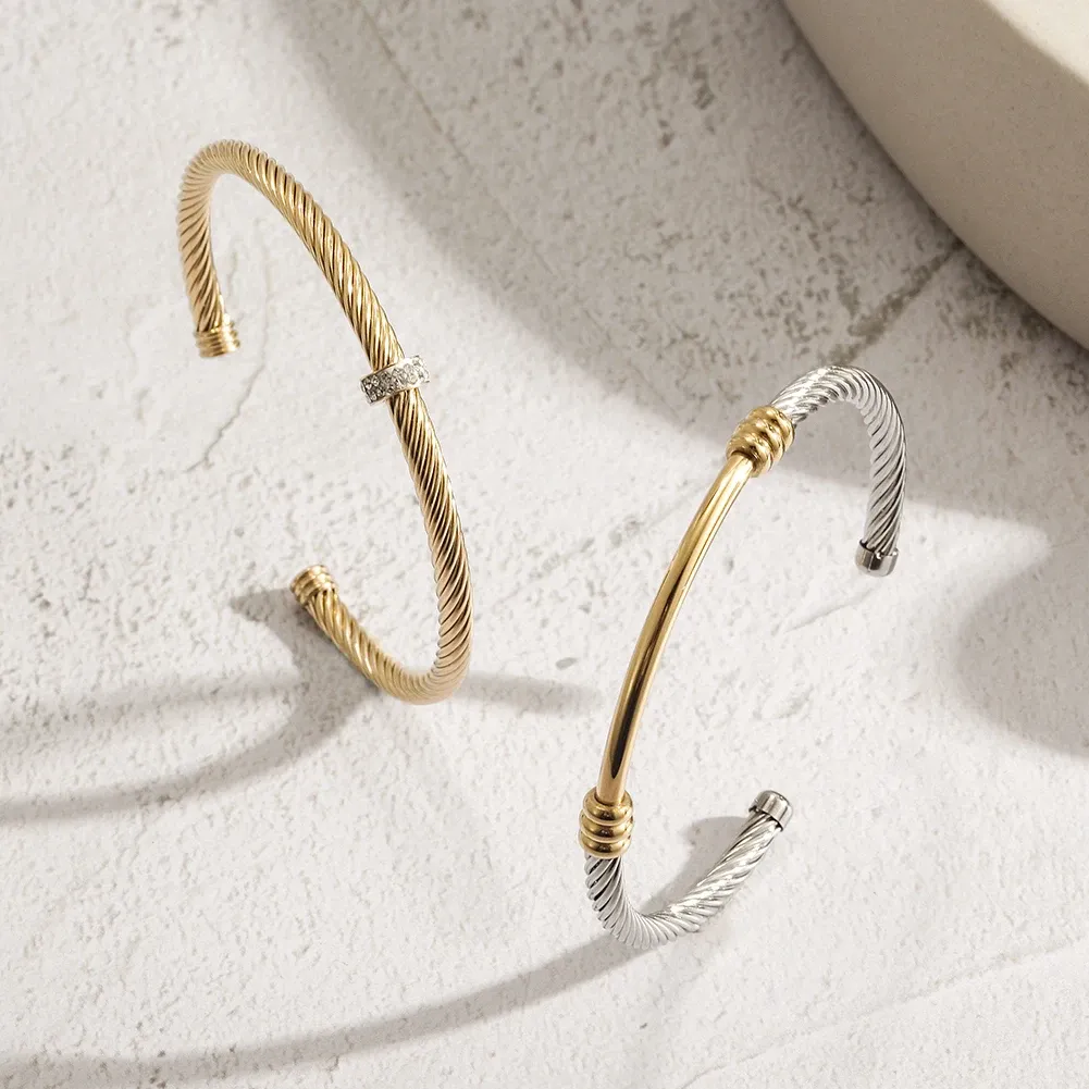 316L Twisted 2 Tones Cable Cuff Bracelets