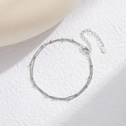 925 Sterling Silver Double Layer Beads Chain Bracelet