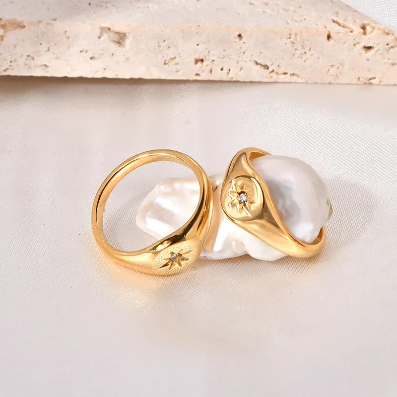 Steel 18K Gold Plated Asterism Star Three-Dimensional Finger Rings