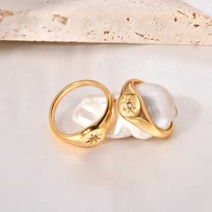 Steel 18K Gold Plated Asterism Star Three-Dimensional Finger Rings