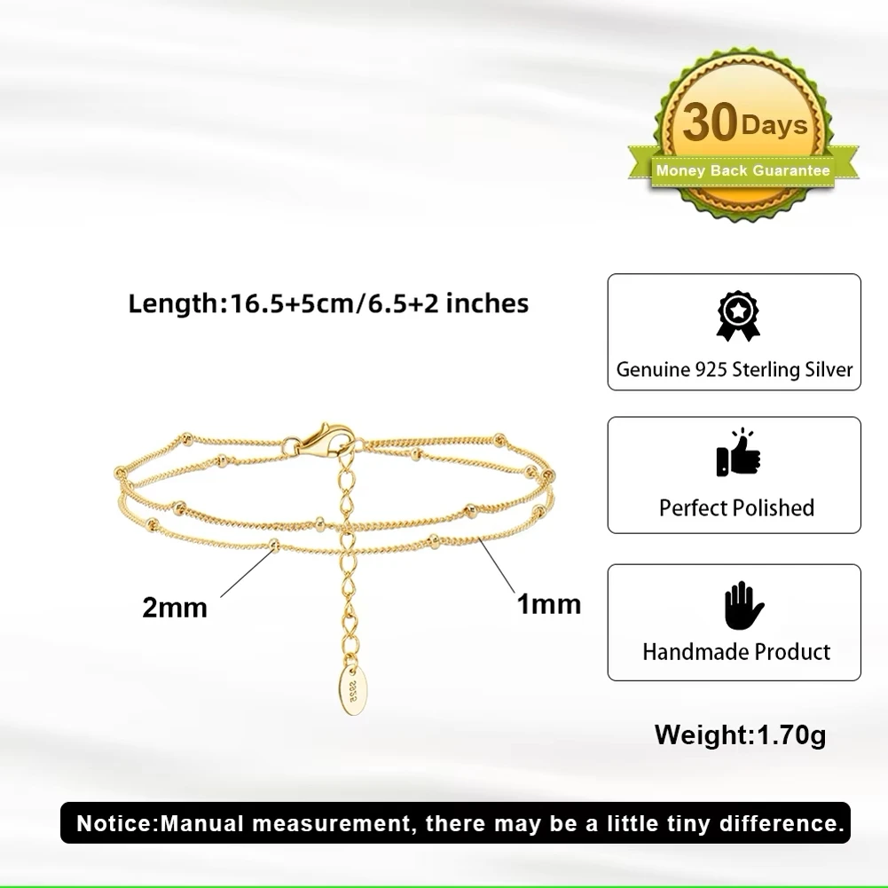 925 Sterling Silver Double Layer Beads Chain Bracelet