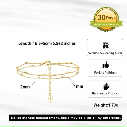 925 Sterling Silver Double Layer Beads Chain Bracelet