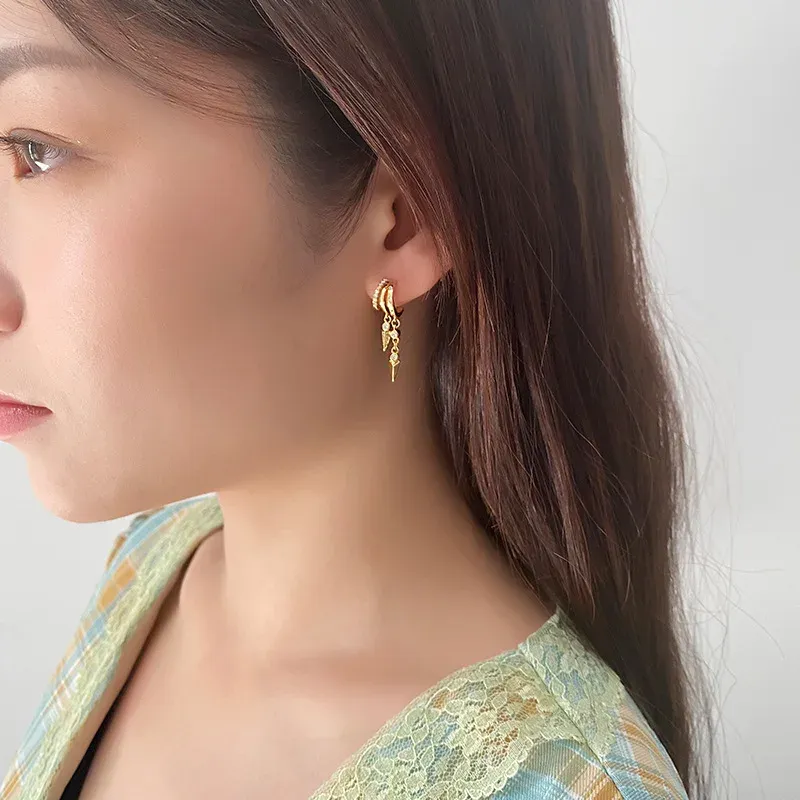 925 Sterling Silver Tassel Chain Stud Earrings